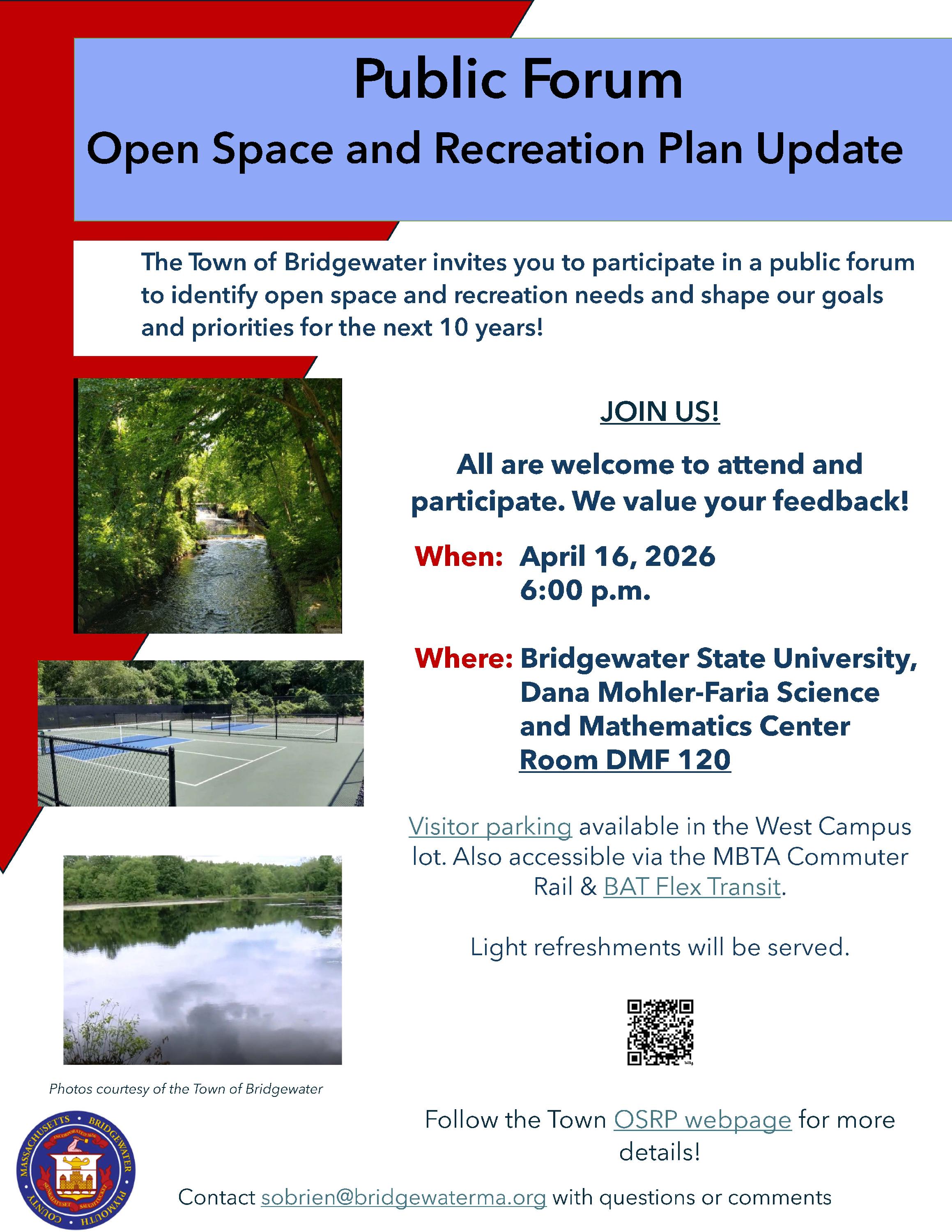 Public Forum 1 flyer for the Open Space and Recreation Plan